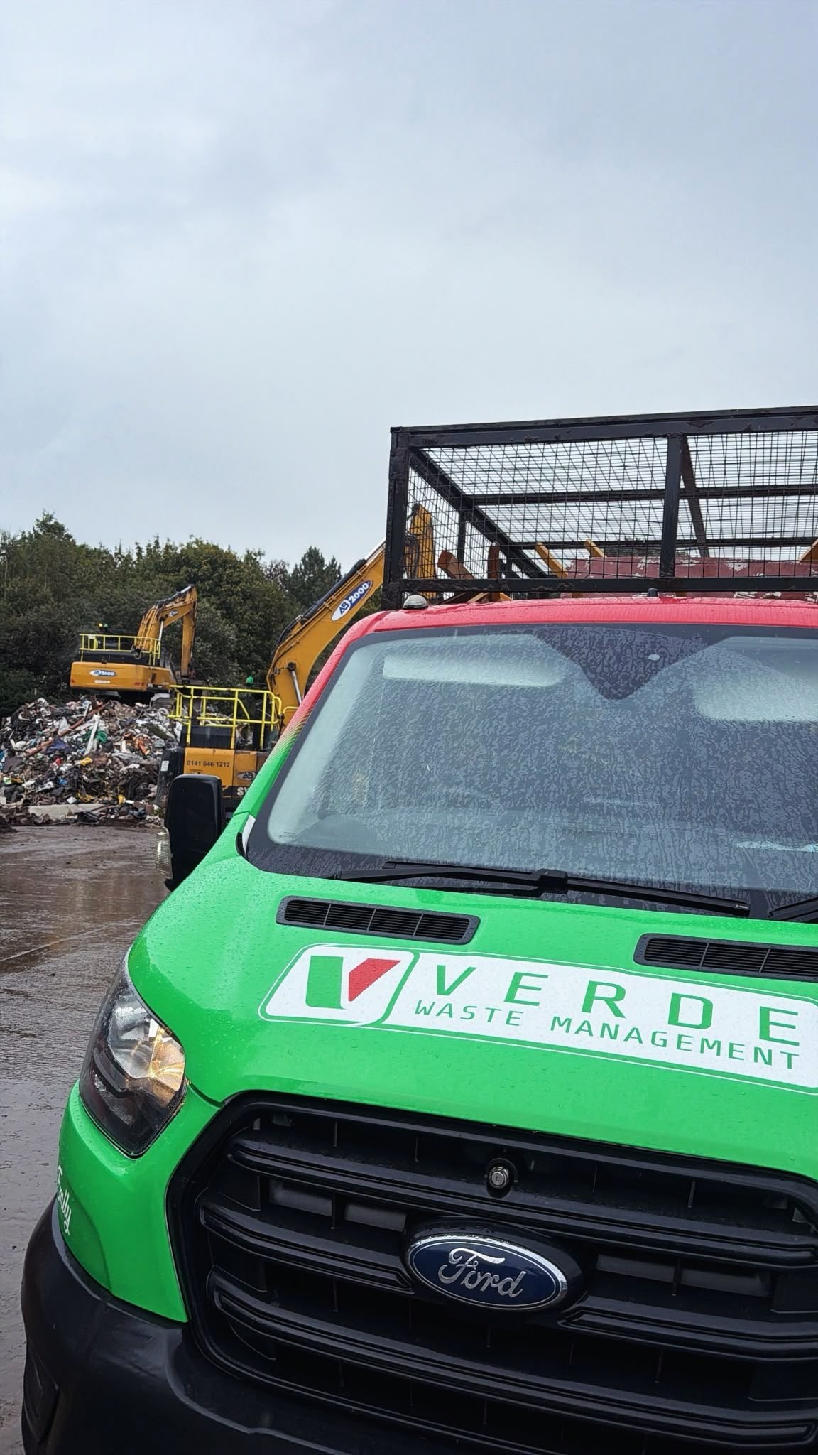 Verde Waste Management cage tipper van at a recycling yard